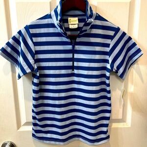 Boys New Blue Striped Polo with zip collar size 9 or 10